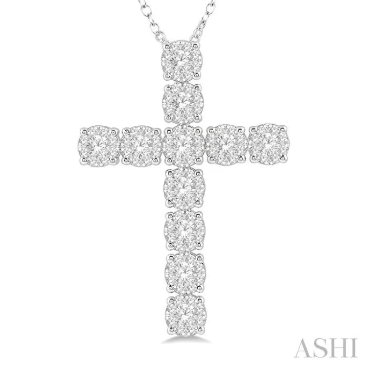 1 Ctw Lovebright Round Cut Diamond Cross Pendant in 14K White Gold with chain