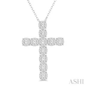 1 Ctw Lovebright Round Cut Diamond Cross Pendant in 14K White Gold with chain