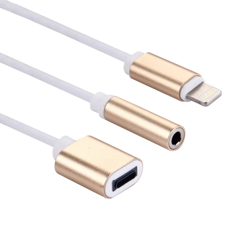 10cm 8 Pin Female & 3.5mm Audio Female to 8 Pin Male Charger&#160;Adapter Cable, Support All IOS Systems(Gold)