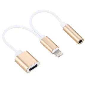 10cm 8 Pin Female & 3.5mm Audio Female to 8 Pin Male Charger&#160;Adapter Cable, Support All IOS Systems(Gold)