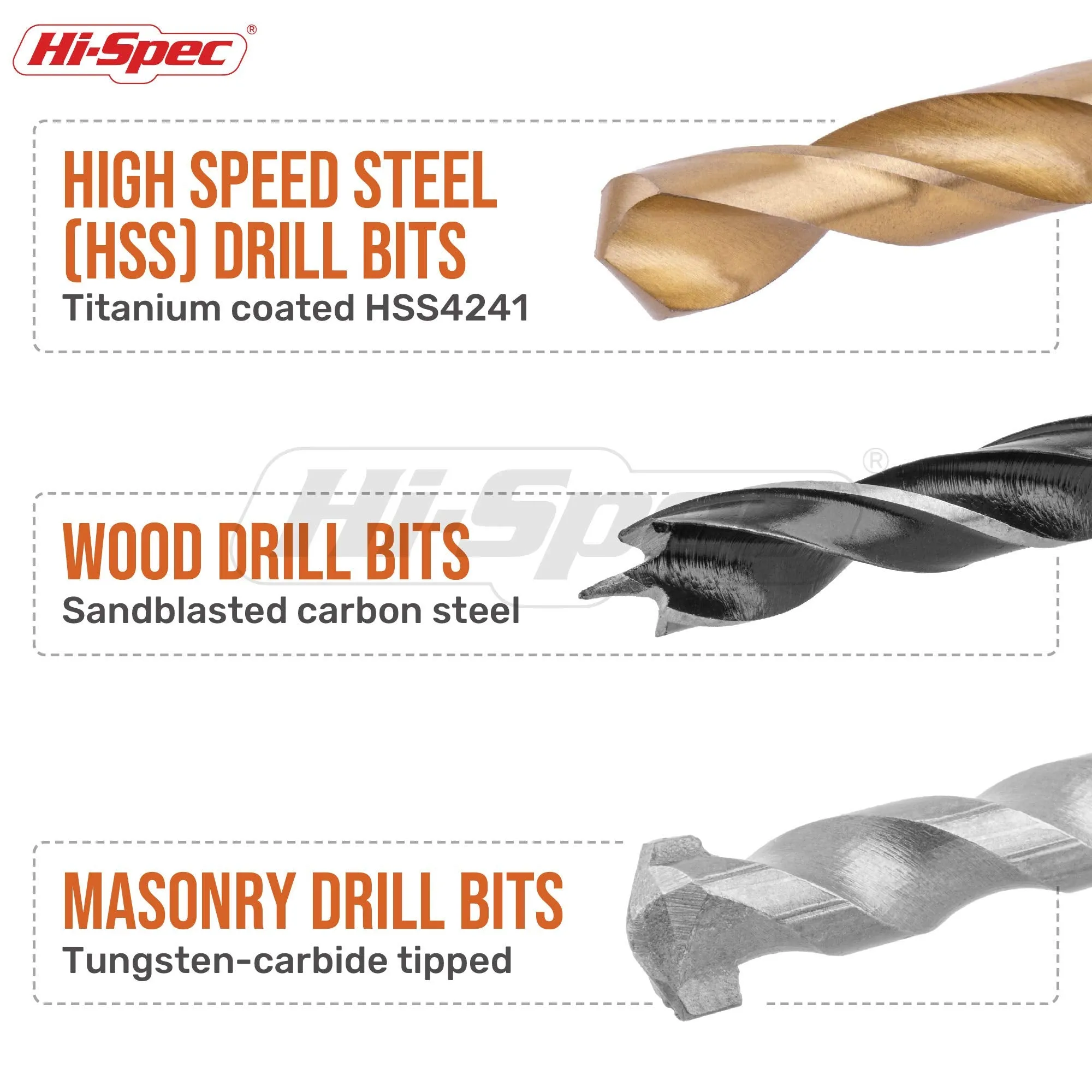 130pc SAE Multi Drill Bit Set. HSS Titanium, Masonry & Brad Point Steel Bits from 1/16in to 3/8in Sizes