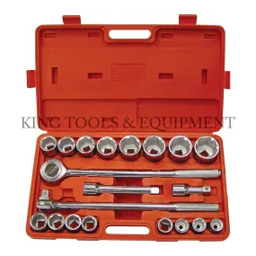 21-pc 3/4" Dr. SOCKET SET w/ Ratchet Handle   Extension   Case, Metric - 0435M-0