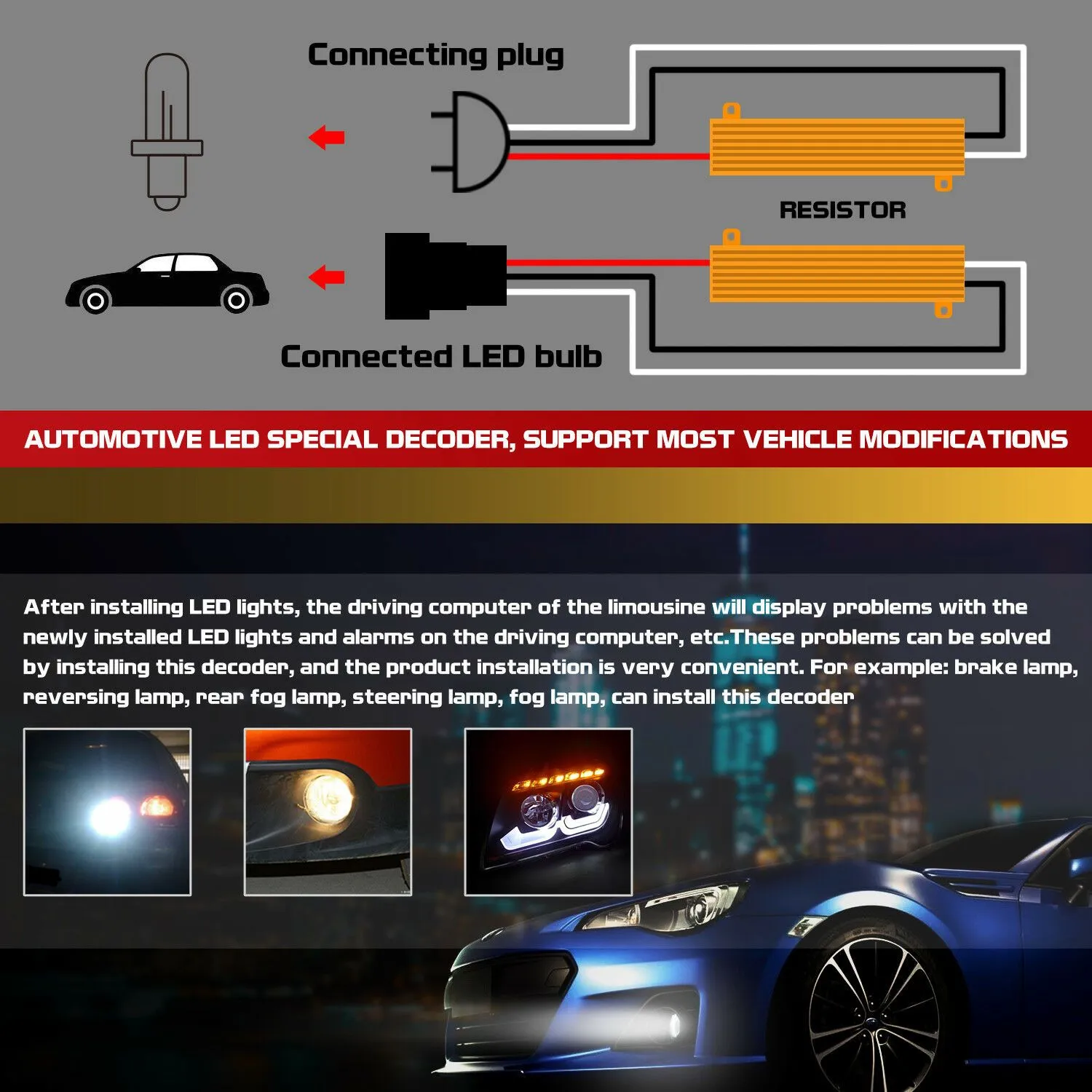 2x7443 LED 50W 6ohm Load Resistor Adapter Anti Hyper Flashing Error Canceler