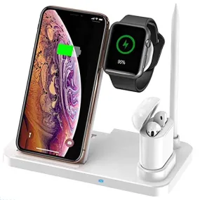 4 in 1 Wireless Charging Station for Apple Pencil 1/2, Multiple Device Fast Charger Stand for Apple Watch 4/3/2/1/ 11 Series/XS MAX/XR/XS/X/8/8 Plus