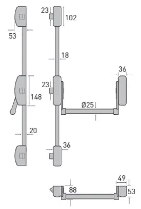 40TCPH3570320. STRAND PH357 Three Point Panic Latch, Silver