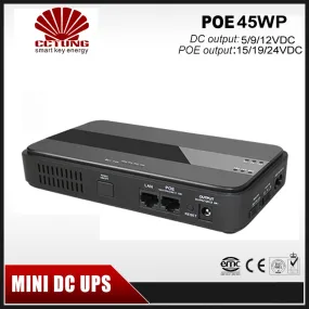 45W Mini Portable UPS with 15/19/24VDC POE (Power Over Ethernet) & 5/9/12VDC Port 85~265VAC Adapter