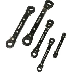 5 Piece SAE Double Box End, Reversible Ratcheting Wrench Set, 25° Offset