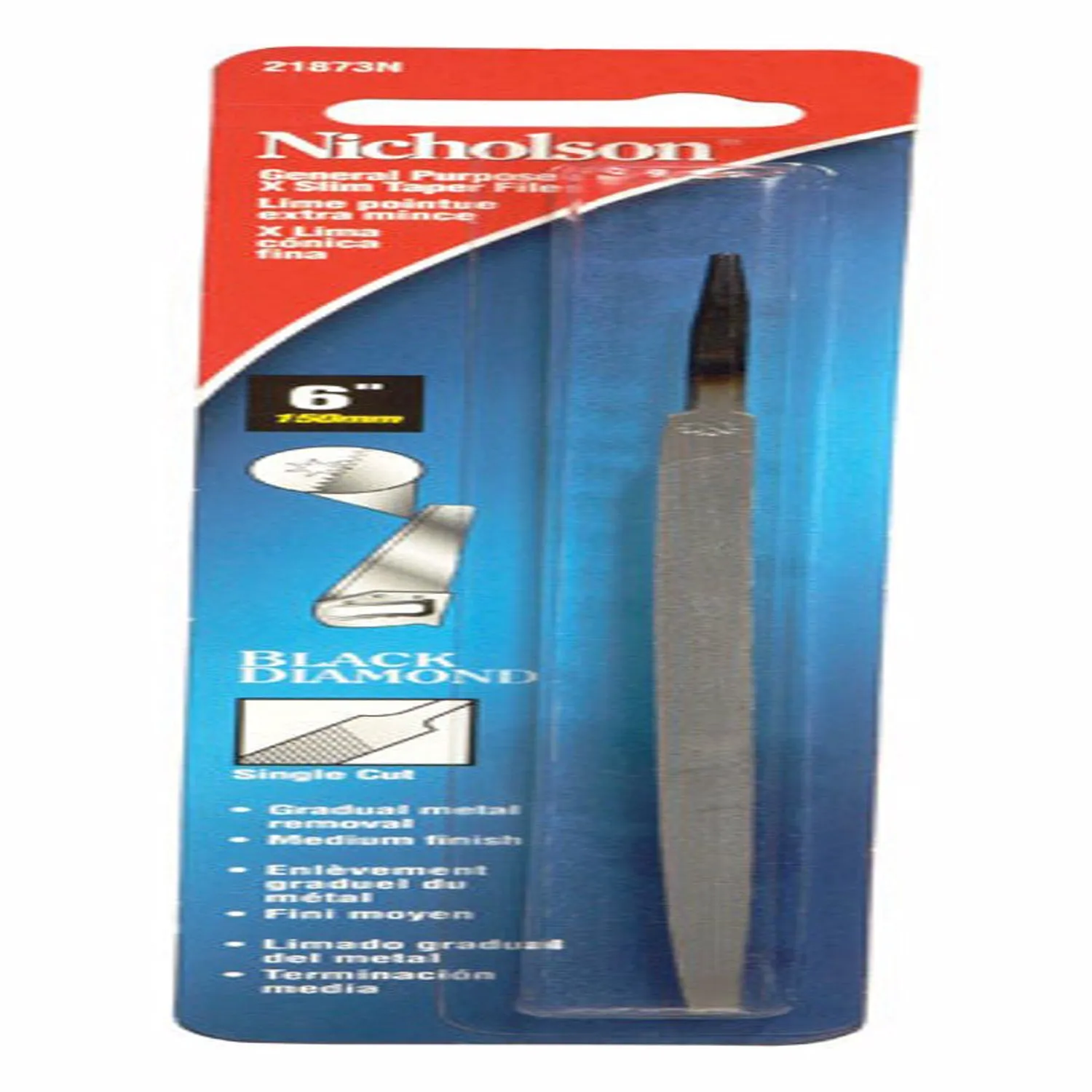 6 in. L High Carbon Steel Single Cut Extra Slim Taper File 21873 21298