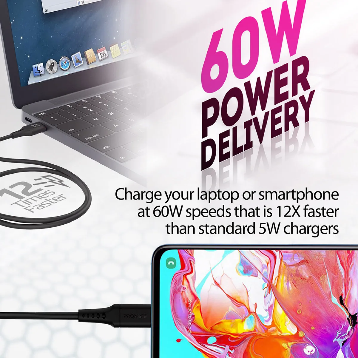 60W Power Delivery Ultra-Fast USB-C Soft Silicon Cable