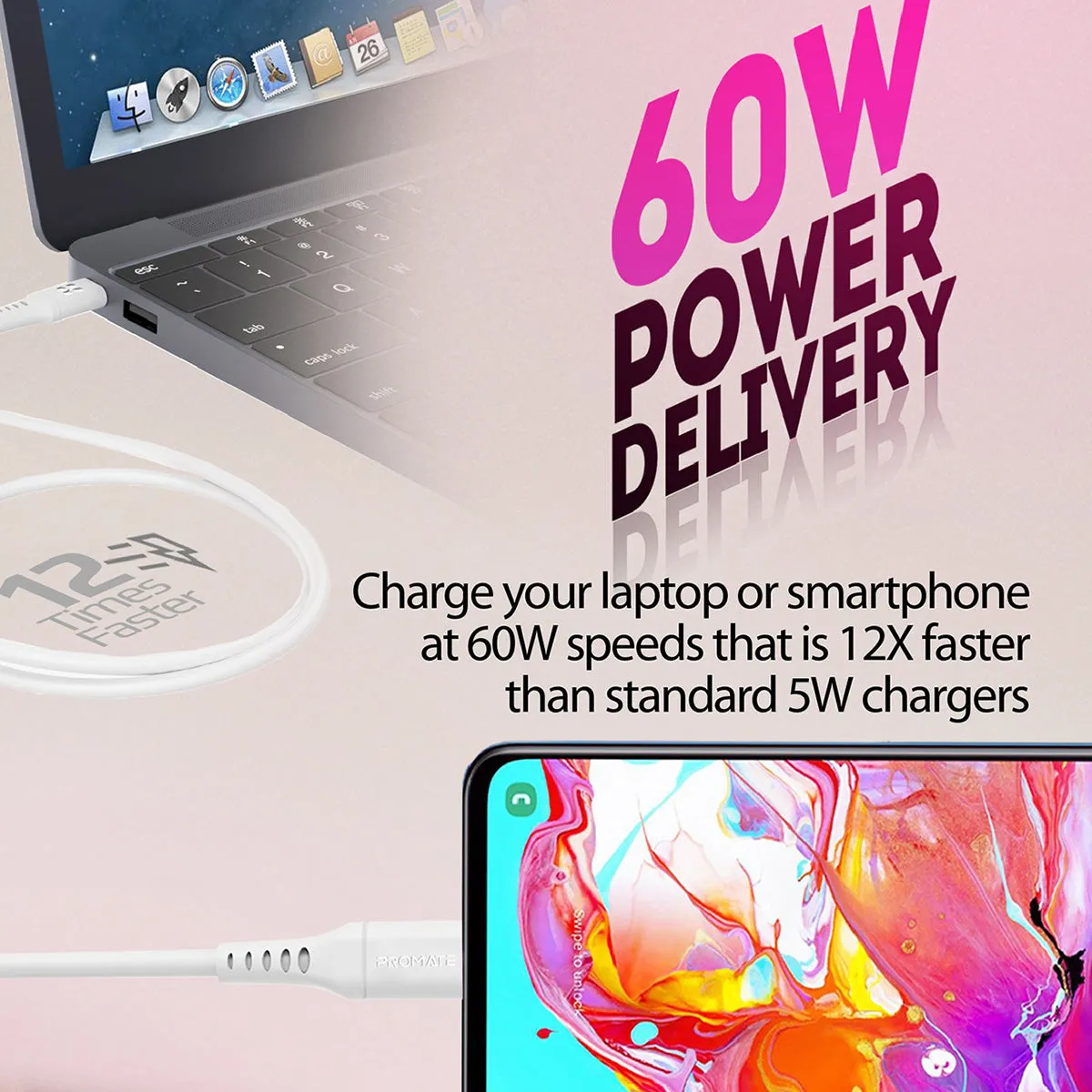 60W Power Delivery Ultra-Fast USB-C Soft Silicon Cable