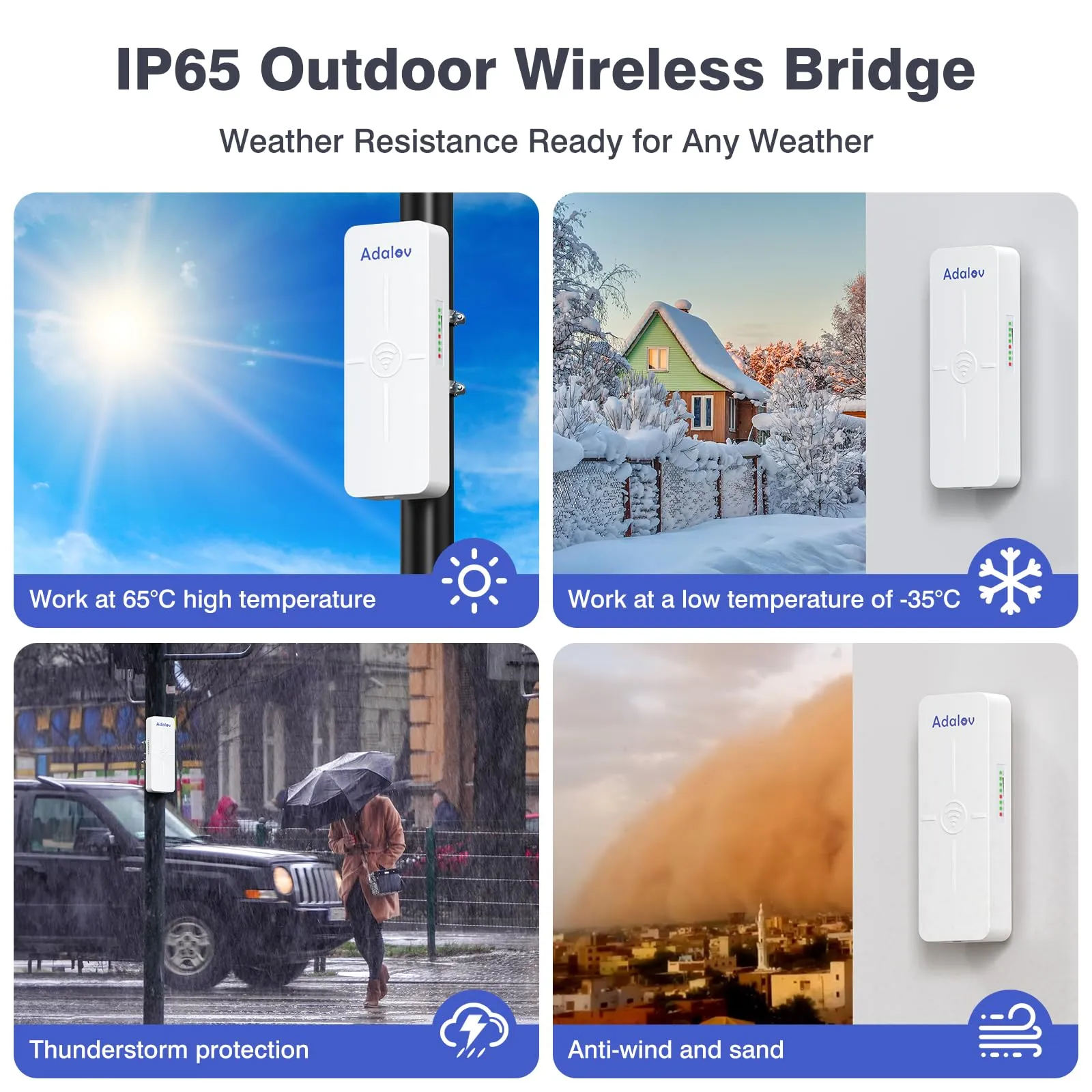 AdaLov CPE881 3 Pack Wireless Bridges, Point to 2 Points Gigabit WiFi Bridge with 2 1Gbs LAN Ports, Wireless Network Bridge, 5km Long Range Outdoor CPE for Network Extend of Shop, Barn, Gabage