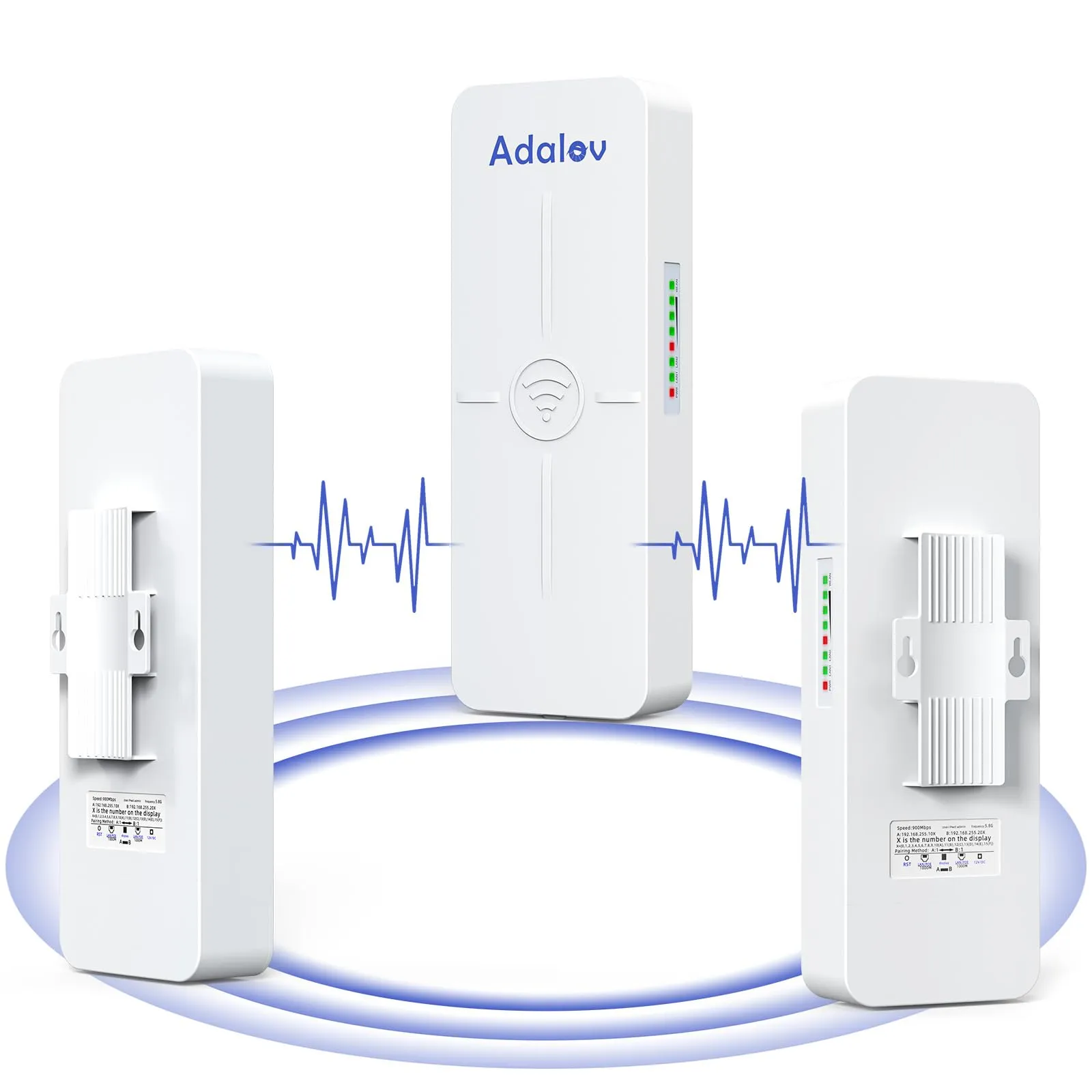 AdaLov CPE881 3 Pack Wireless Bridges, Point to 2 Points Gigabit WiFi Bridge with 2 1Gbs LAN Ports, Wireless Network Bridge, 5km Long Range Outdoor CPE for Network Extend of Shop, Barn, Gabage