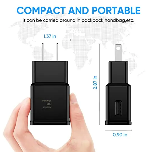 Adaptive Fast Charging USB Wall Charger Adapter Compatible Samsung Galaxy S21 S20 S10 S6 S7 S8 S9 / Edge/Plus/Active, Note 5 8, Note 9, Note 10, LG Quick Charge, Android Phone Travel Plug (2 Pack)