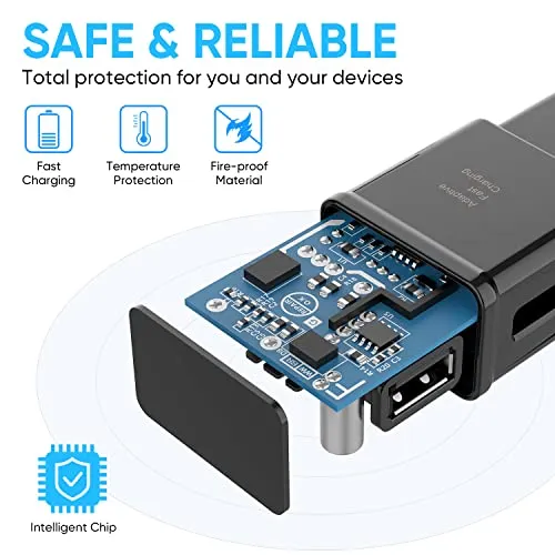 Adaptive Fast Charging USB Wall Charger Adapter Compatible Samsung Galaxy S21 S20 S10 S6 S7 S8 S9 / Edge/Plus/Active, Note 5 8, Note 9, Note 10, LG Quick Charge, Android Phone Travel Plug (2 Pack)