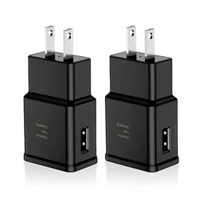 Adaptive Fast Charging USB Wall Charger Adapter Compatible Samsung Galaxy S21 S20 S10 S6 S7 S8 S9 / Edge/Plus/Active, Note 5 8, Note 9, Note 10, LG Quick Charge, Android Phone Travel Plug (2 Pack)