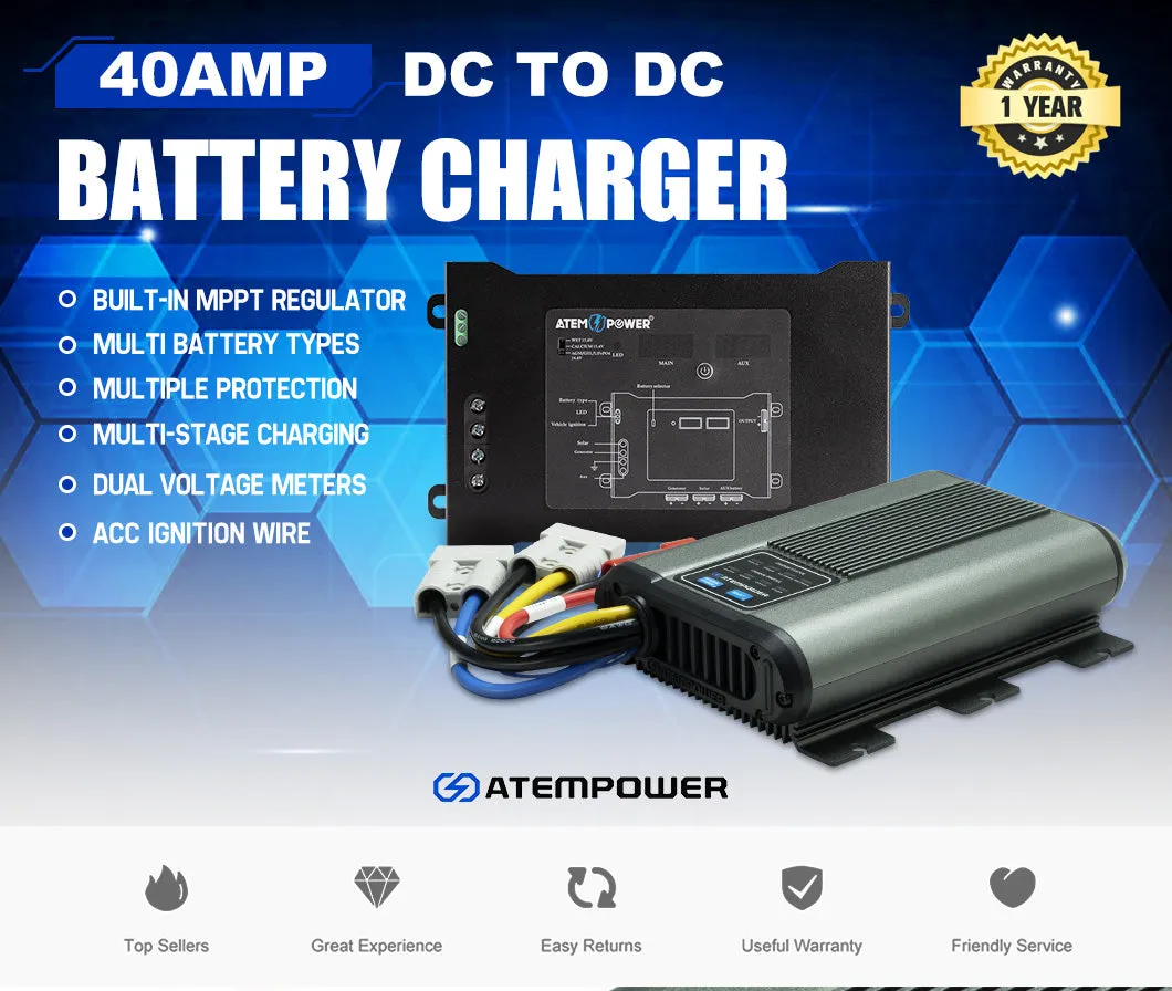 Atem Power 40A DC to DC Battery Charger MPPT 12V Dual Battery System   Smart Hub