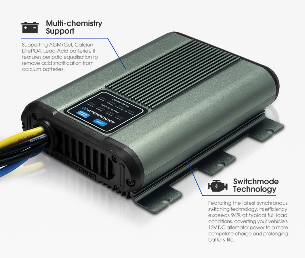 Atem Power 40A DC to DC Battery Charger MPPT 12V Dual Battery System   Smart Hub