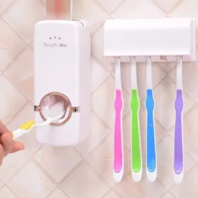 Auto Toothpaste Dispenser with 5 Toothbrush Holder Stand