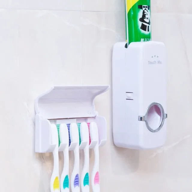 Auto Toothpaste Dispenser with 5 Toothbrush Holder Stand