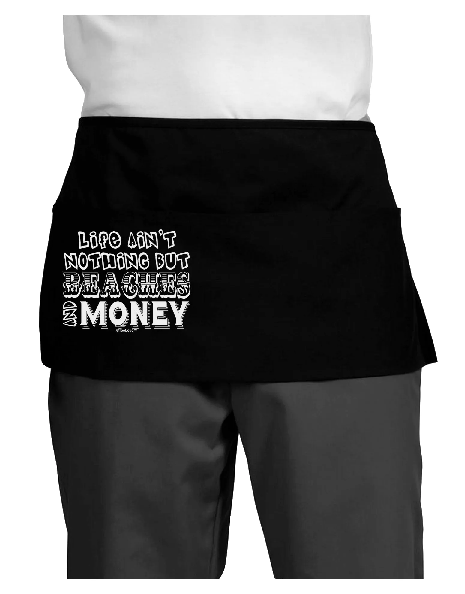 Beaches and Money Dark Adult Mini Waist Apron, Server Apron by TooLoud