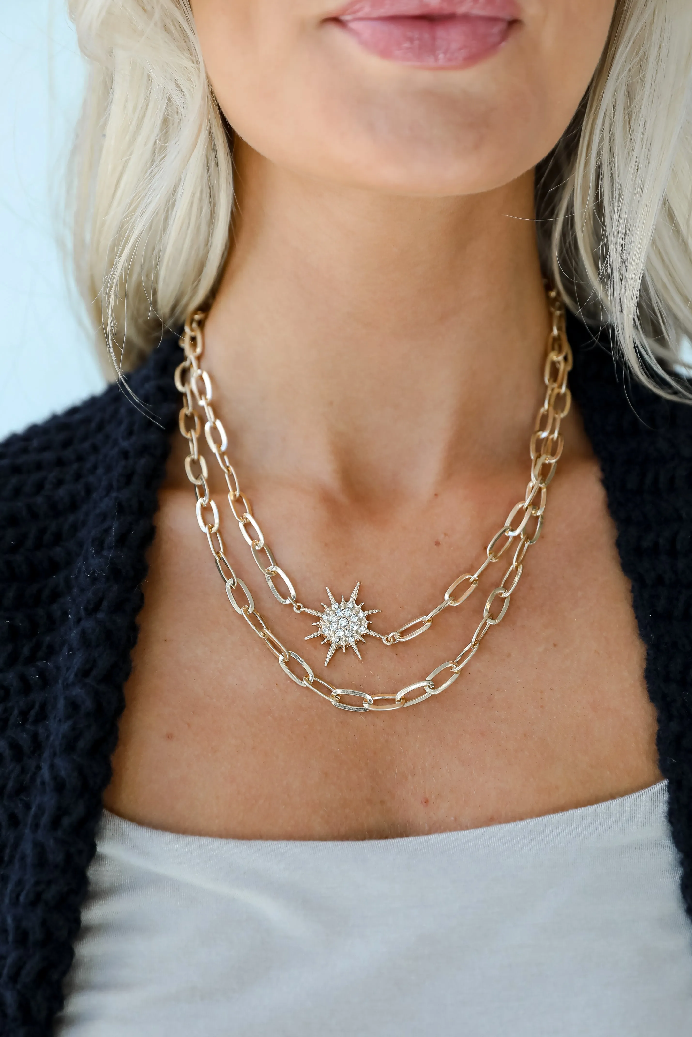 Bianca Gold Sunburst Layered Chain Necklace