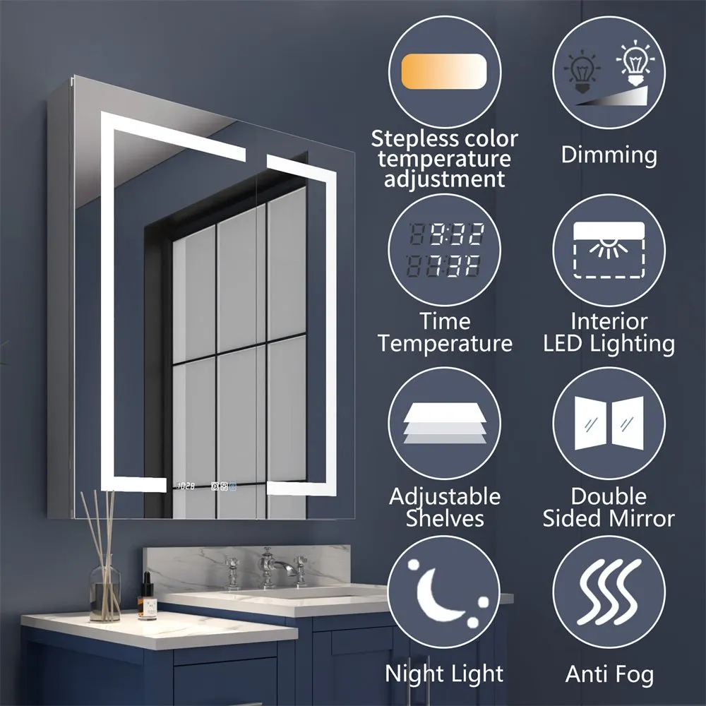 Boost-M2 48" W x 32" H LED Lighted Bathroom Medicine Cabinet with Mirror Recessed or Surface led Medicine Cabinet