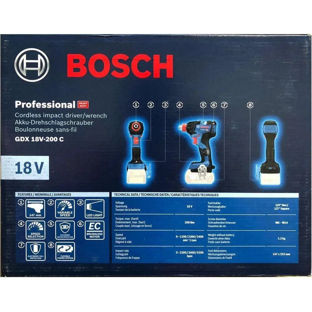 Bosch GDX 18V-200 C (2in1) Cordless Brushless Impact Driver / Impact Wrench 18V (Bare)