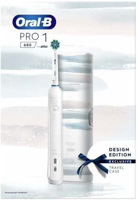 Braun Oral B Pro1 680 WHITE Rechargeable Electric Toothbrush  Design Travel Case