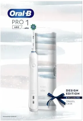 Braun Oral B Pro1 680 WHITE Rechargeable Electric Toothbrush  Design Travel Case