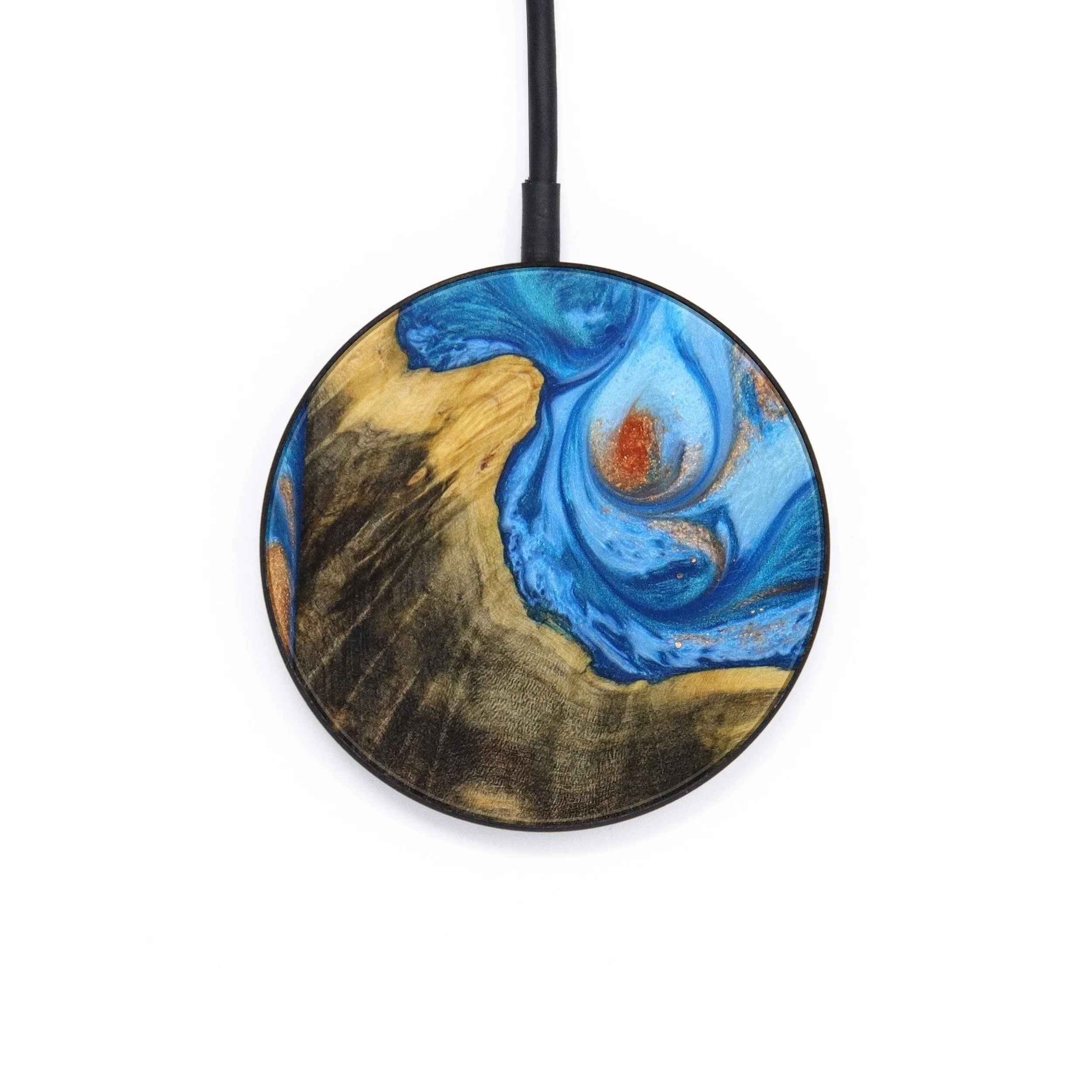 Circle Wood Resin Wireless Charger - Adrienne (Teal & Gold, 642796)