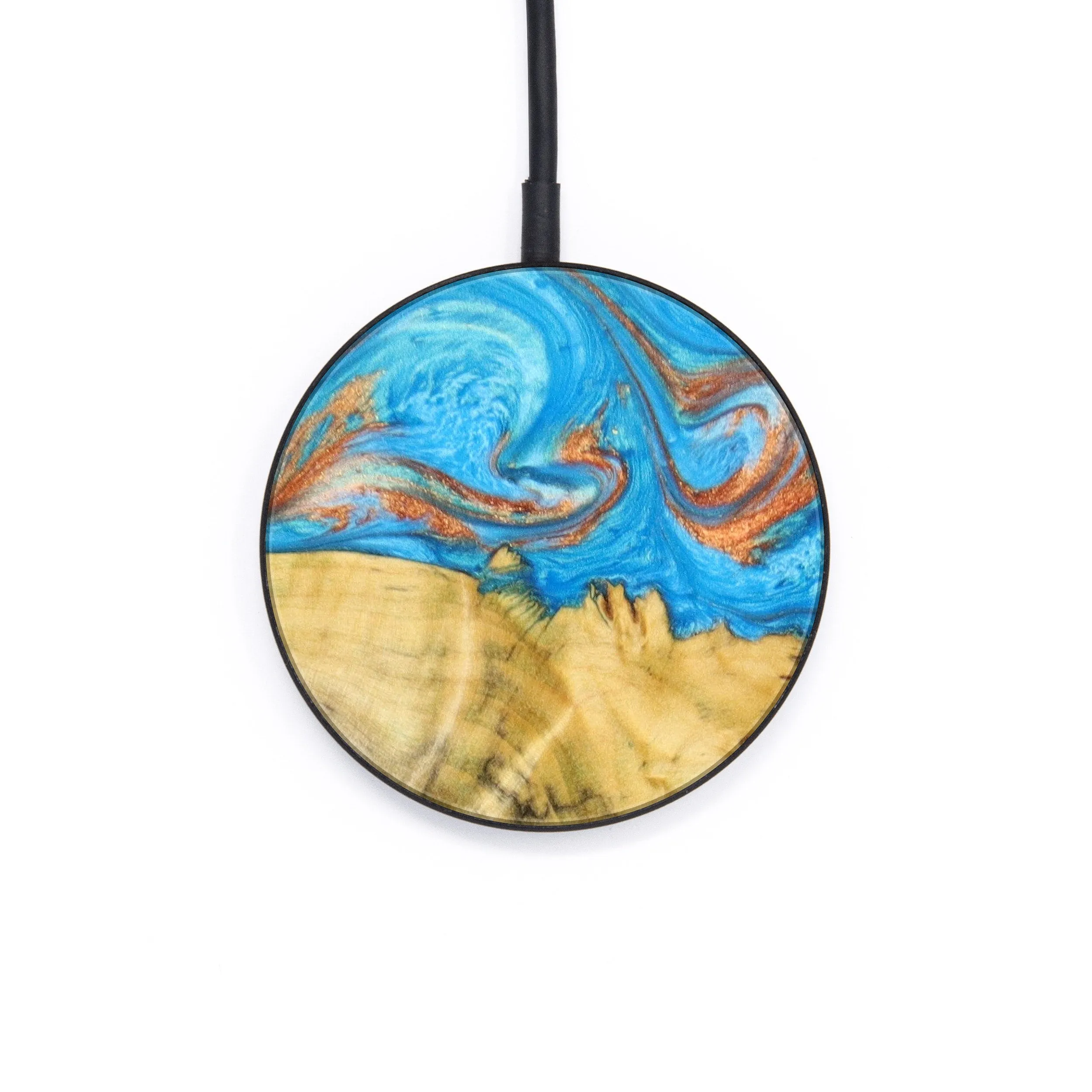 Circle Wood Resin Wireless Charger - Annette (Teal & Gold, 637568)