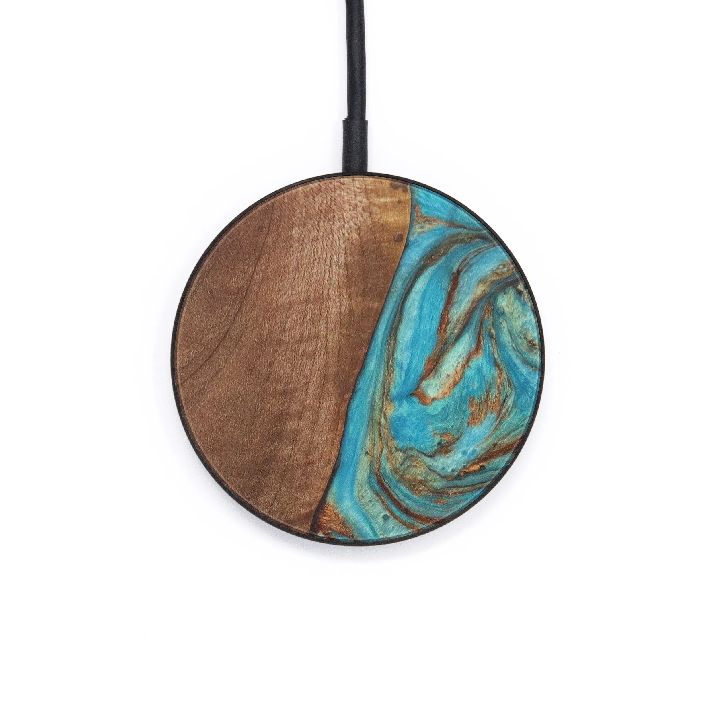 Circle Wood Resin Wireless Charger - Aspyn (Teal & Gold, 612527)