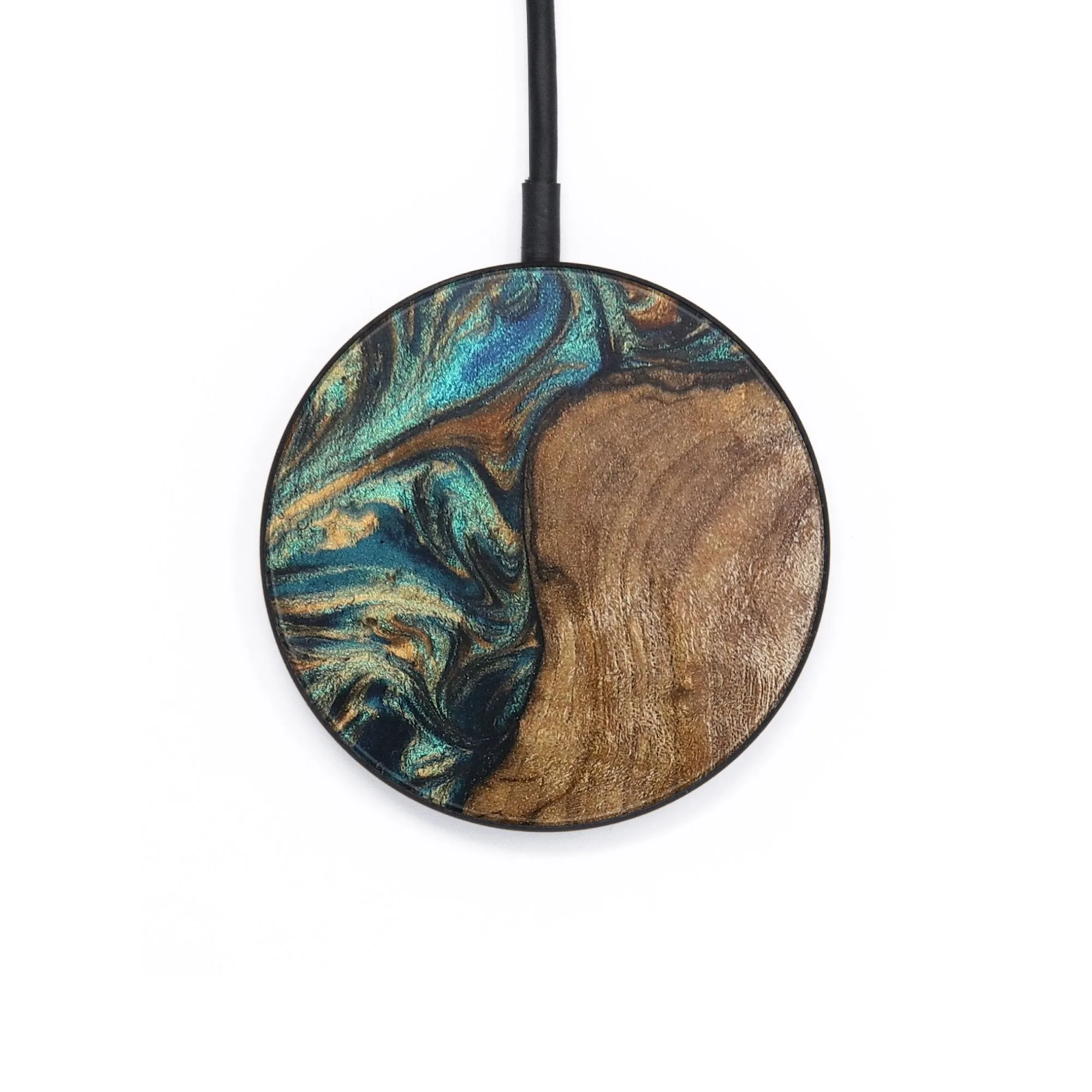 Circle Wood Resin Wireless Charger - Colin (Teal & Gold, 703275)