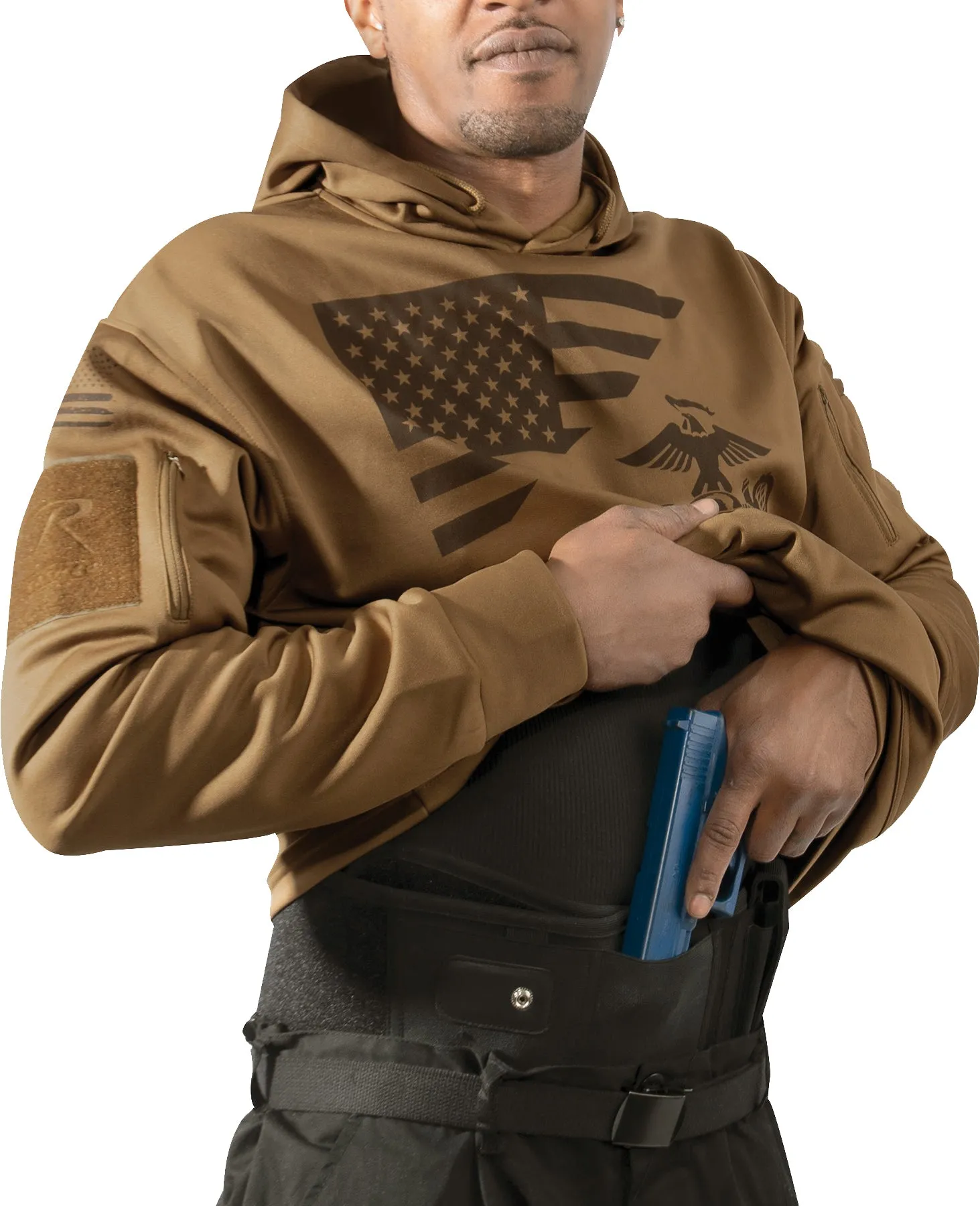 Coyote Brown US Flag / USMC Eagle, Globe, & Anchor Concealed Carry Hoodie