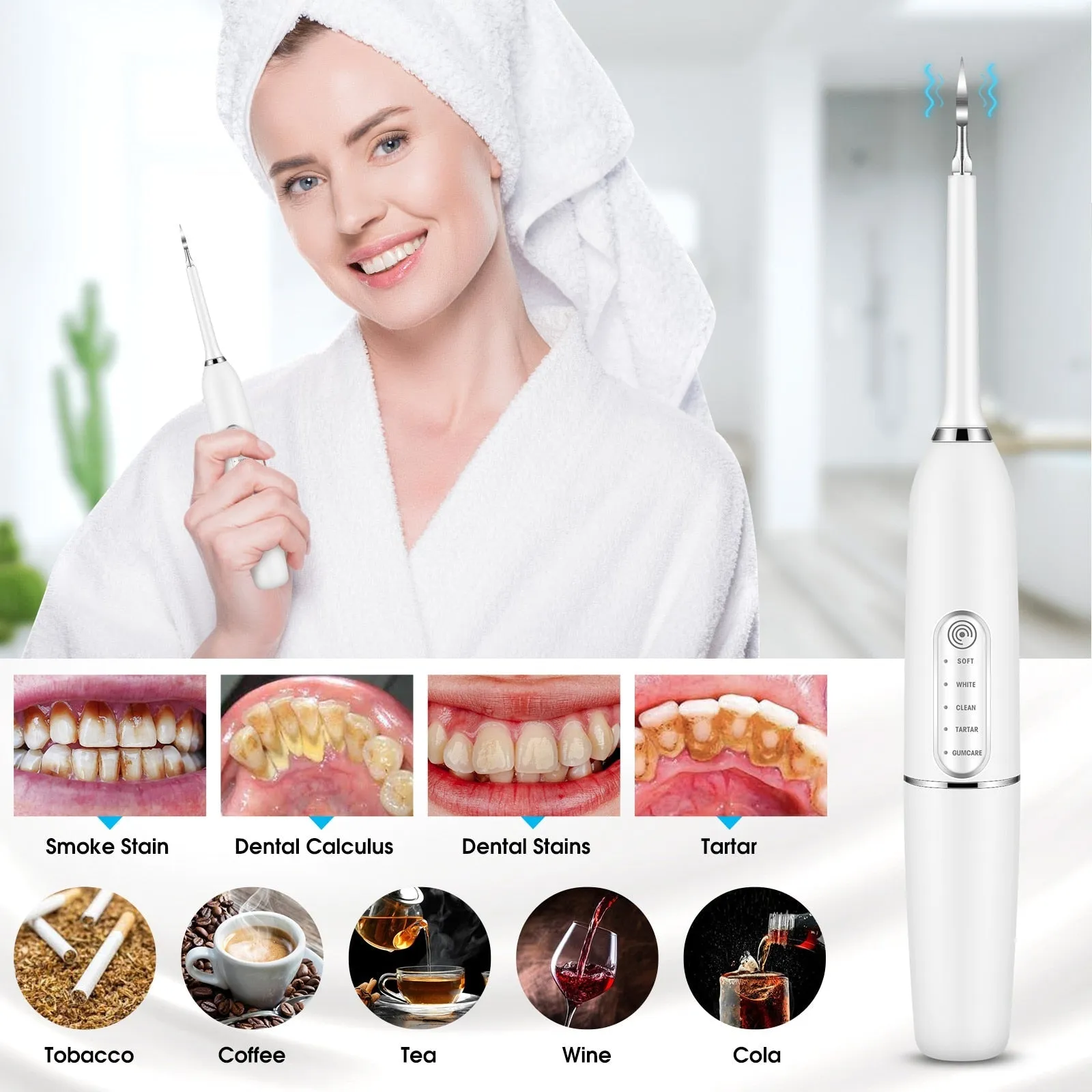 Electric Sonic Dental Irrigator Scaler Tooth Calculus Remover Teeth Whitening Cleaner Remove Tartar Scaler Teeth Cleaning Tool 0ral irrigator