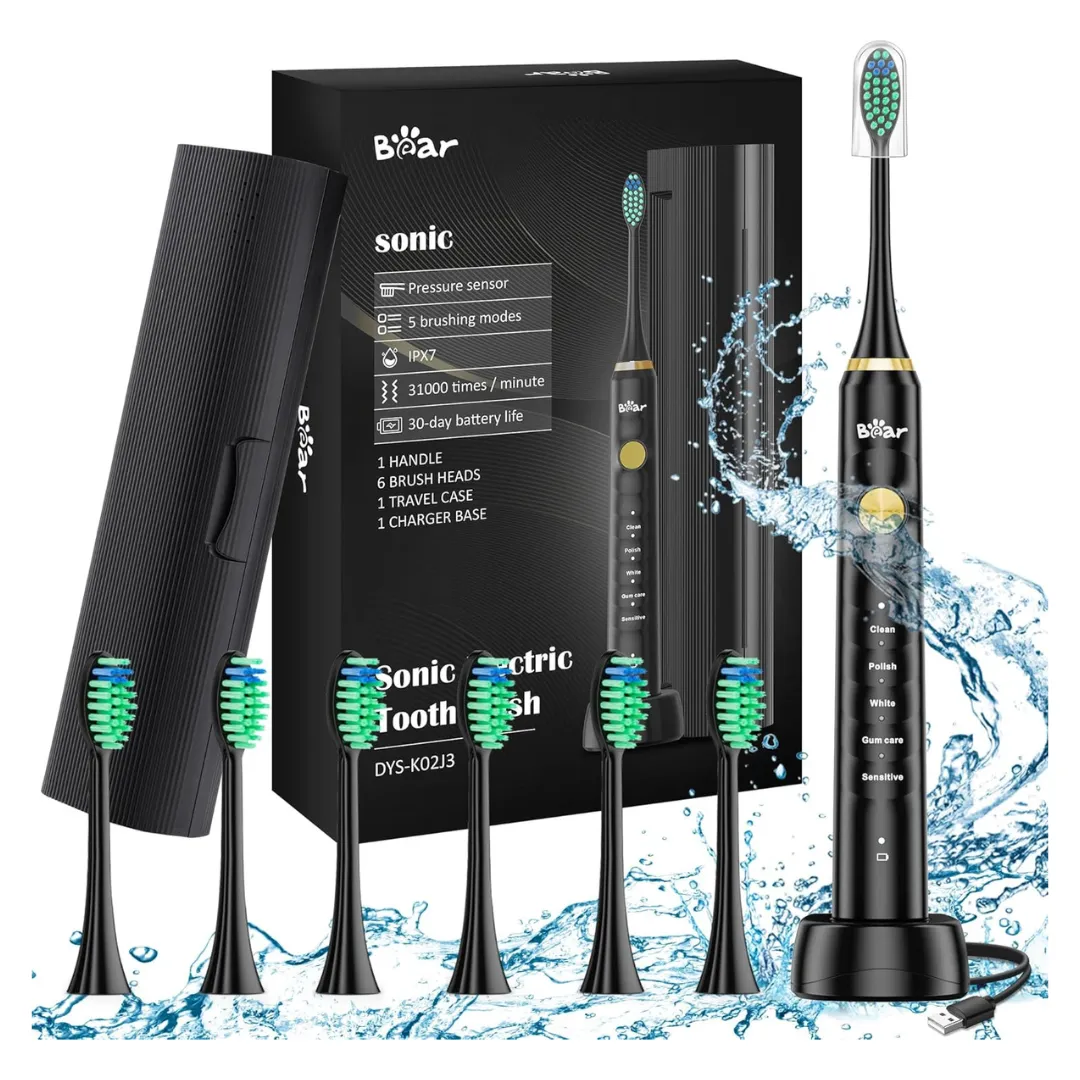 Electric Sonic Toothbrush With 6 Brush Heads