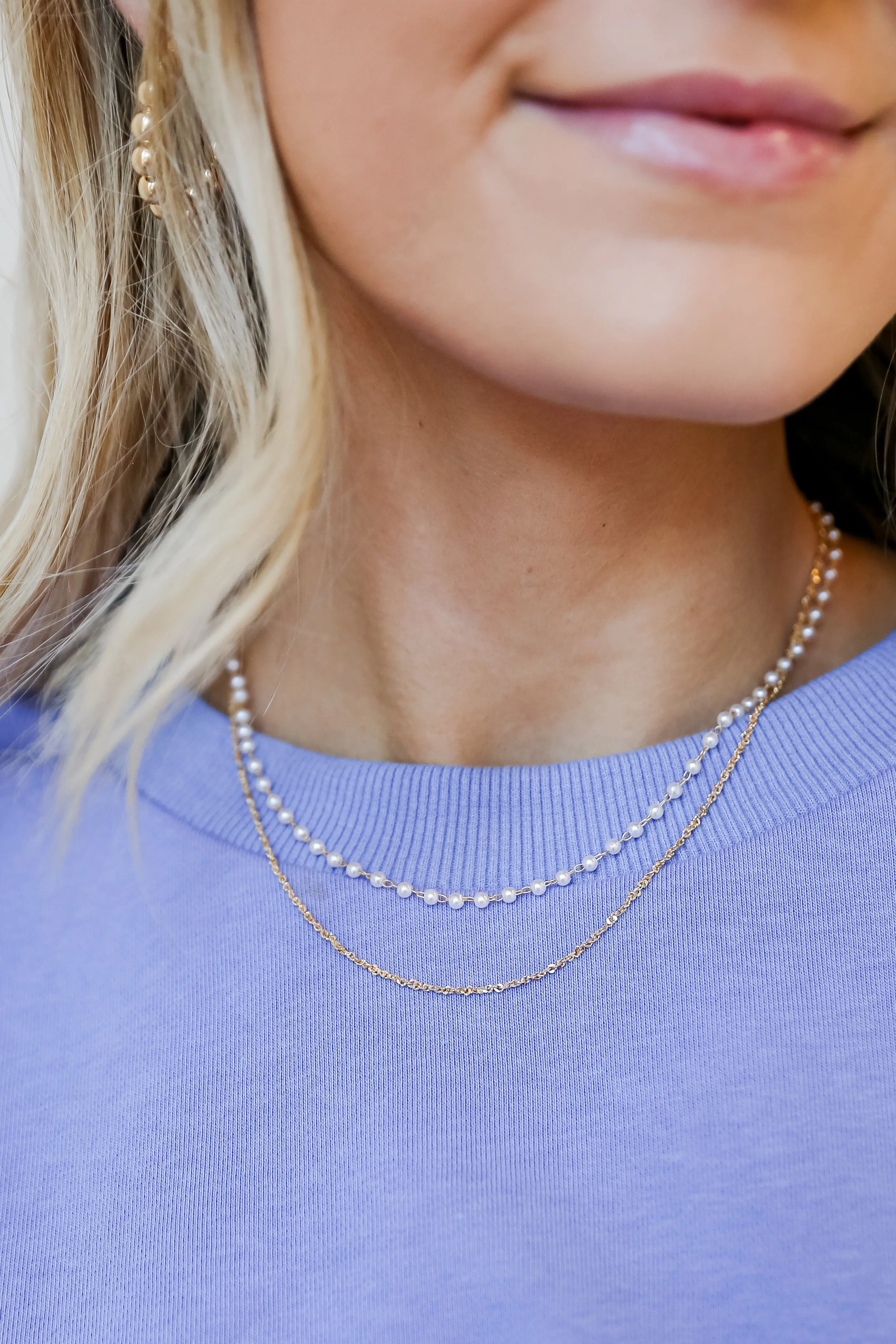 FINAL SALE - Kelsey Gold Pearl Layered Chain Necklace