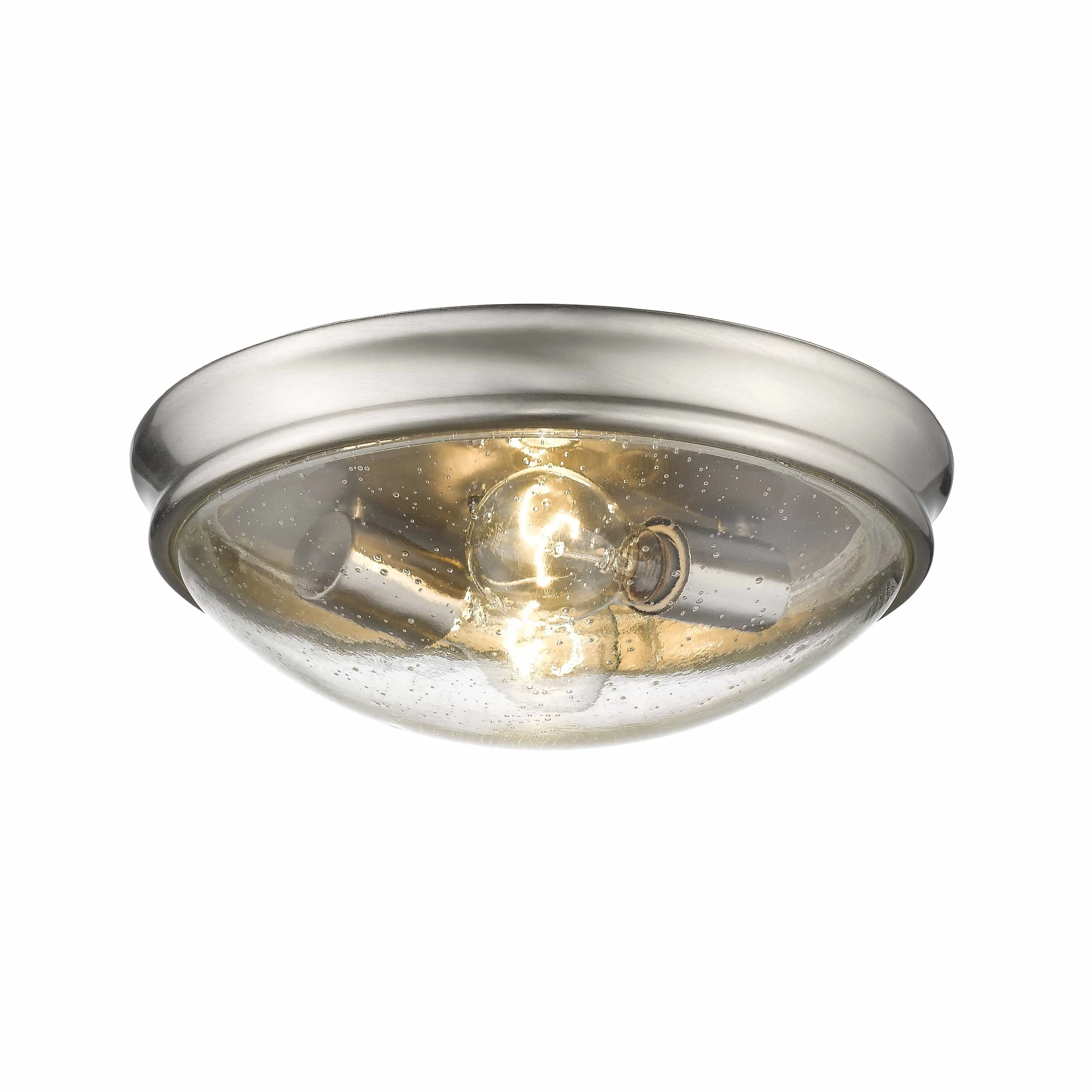 Flush Mount Fixture - Brushed Nickel - Clear Seeded Glass - 12in. Diameter - E26 Medium Base