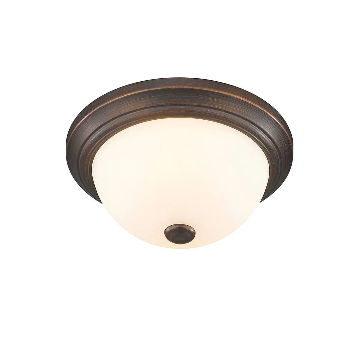 Flush Mount Fixture - Rubbed Bronze - Etched White Glass - 11in. Diameter - E26 Medium Base