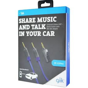 GiiK 3ft. Stereo Aux 3.5mm Cable and Microphone Adapter (GKM2M3MIC) - Black/Blue