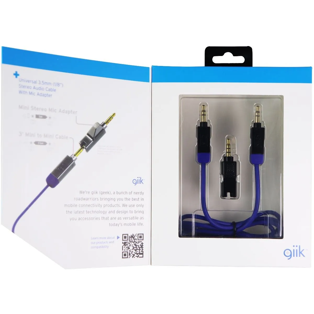 GiiK 3ft. Stereo Aux 3.5mm Cable and Microphone Adapter (GKM2M3MIC) - Black/Blue