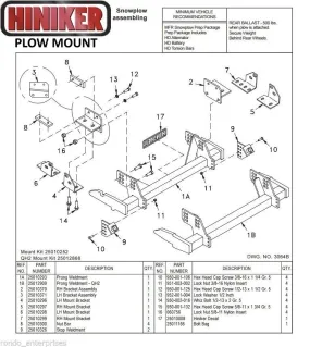 Hiniker Snowplow Mount - Quick Hitch 1 (QH1), 1988-1998 Chevy/GMC 4x4 K1500-3500 25010252