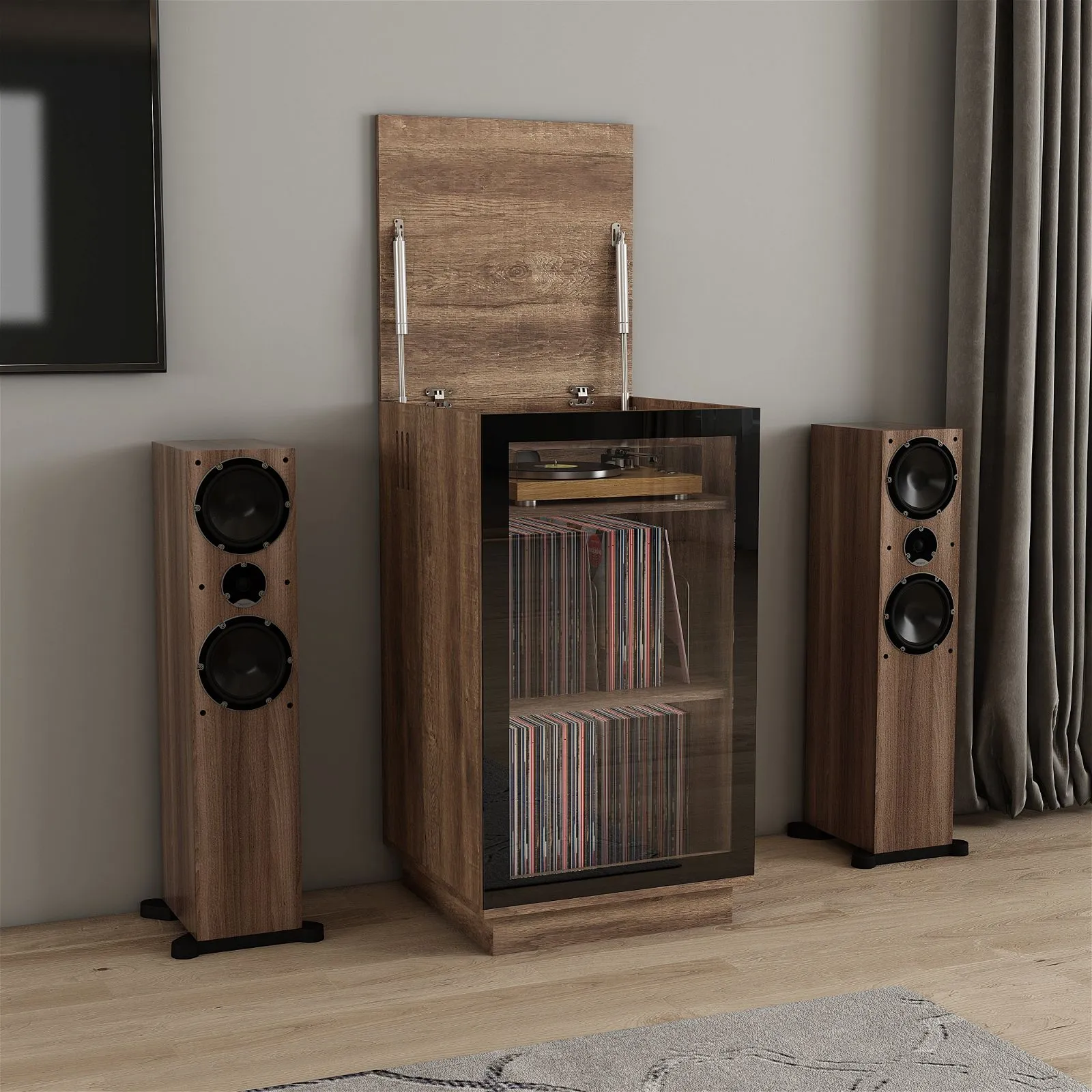 HOLLYWOOD HiFi Storage Cabinet for Turntable/Vinyl in Dark Oak by Tauris™