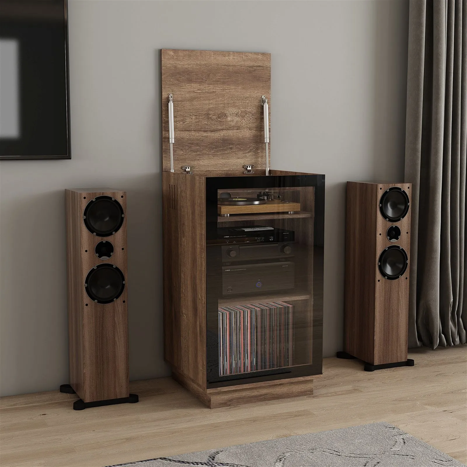 HOLLYWOOD HiFi Storage Cabinet for Turntable/Vinyl in Dark Oak by Tauris™