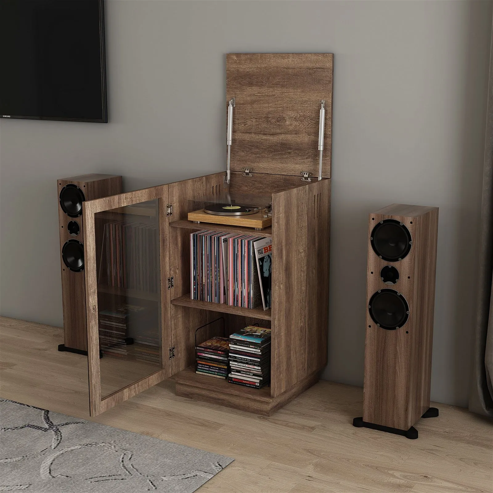 HOLLYWOOD HiFi Storage Cabinet for Turntable/Vinyl in Dark Oak by Tauris™