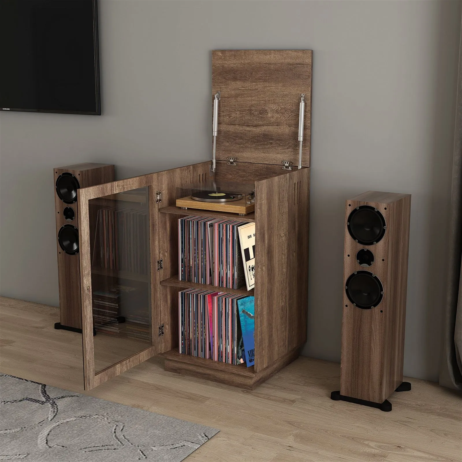 HOLLYWOOD HiFi Storage Cabinet for Turntable/Vinyl in Dark Oak by Tauris™