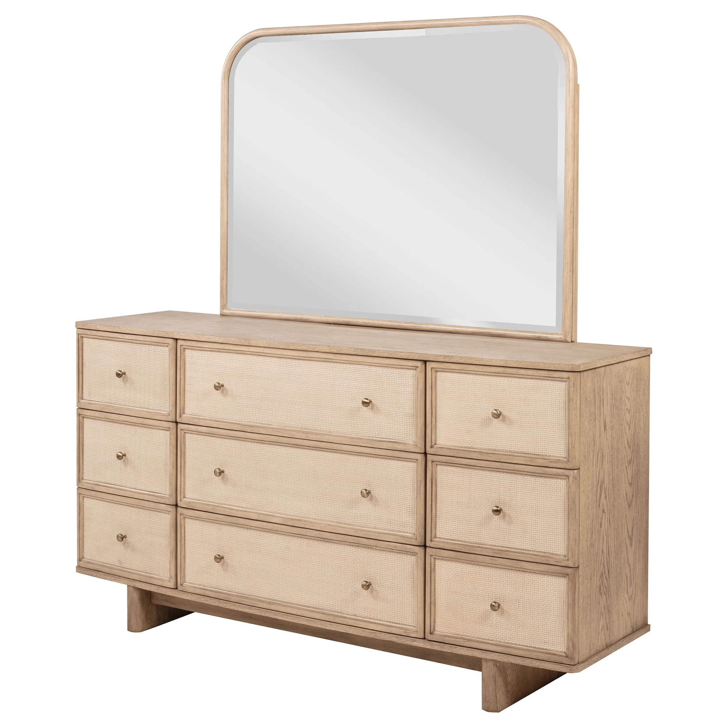 Kailani - 9-Drawer Dresser & Mirror - Beige Oak