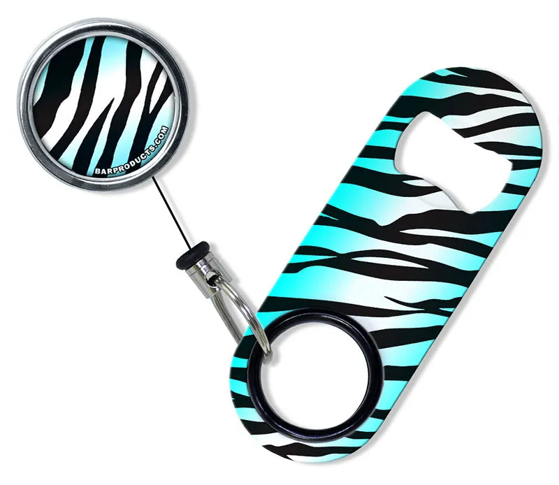 Kolorcoat™ Mini Bottle Opener with Retractable Reel - Teal Zebra