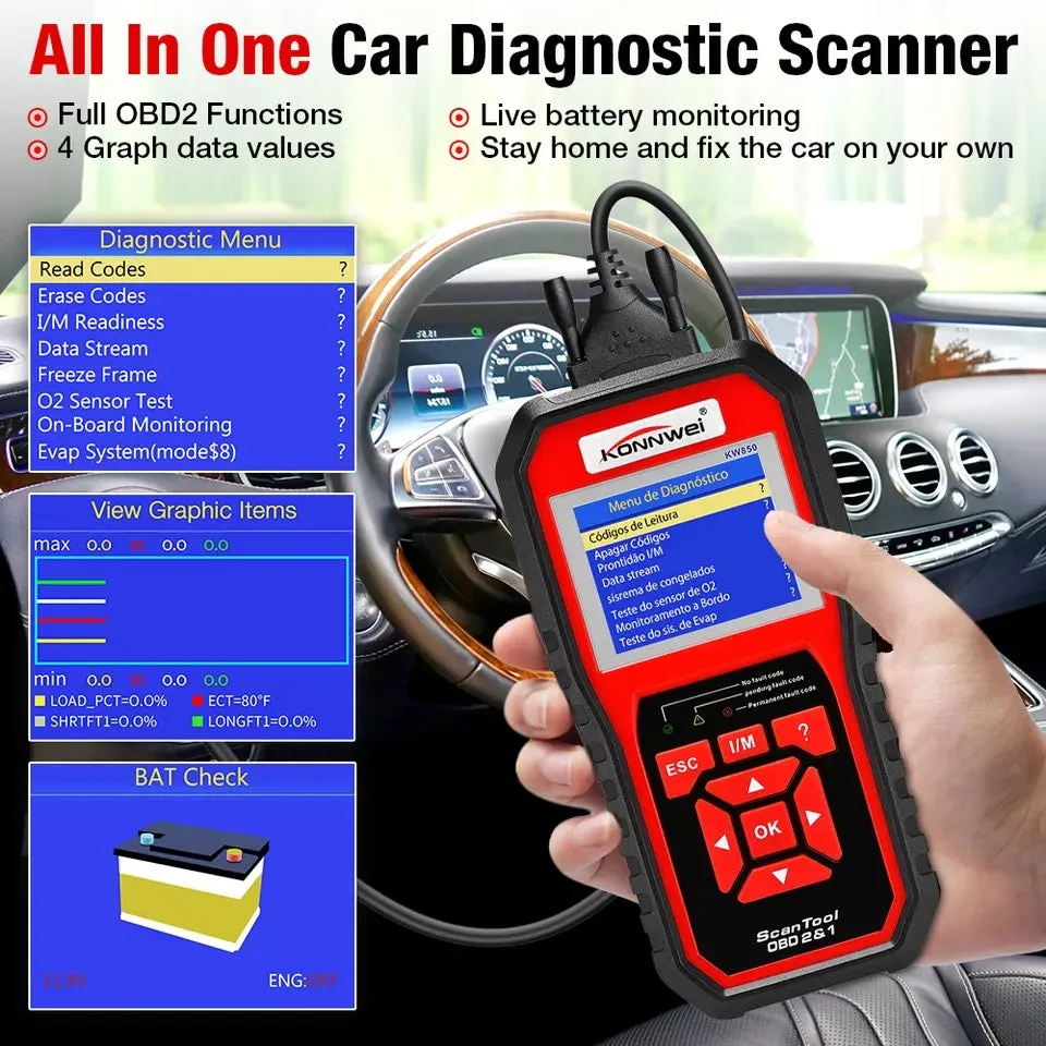 KONNWEI KW850 Full Function Car Diagnosis Car Scanner Universal OBD Engine Code Reader