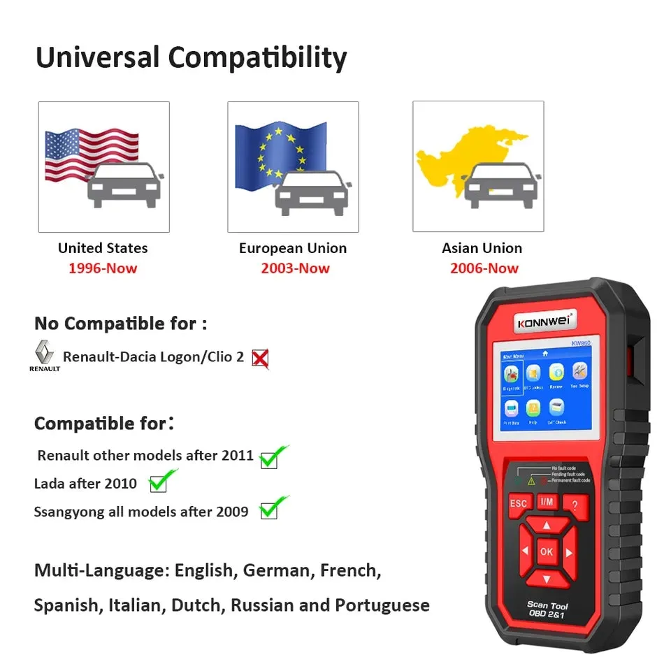 KONNWEI KW850 Full Function Car Diagnosis Car Scanner Universal OBD Engine Code Reader